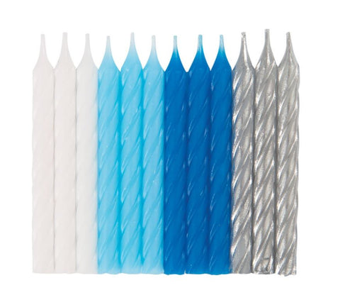 24 Birthday Candles | White, Blue, Silver