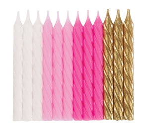 24 Birthday Candles | White, Pink, Gold
