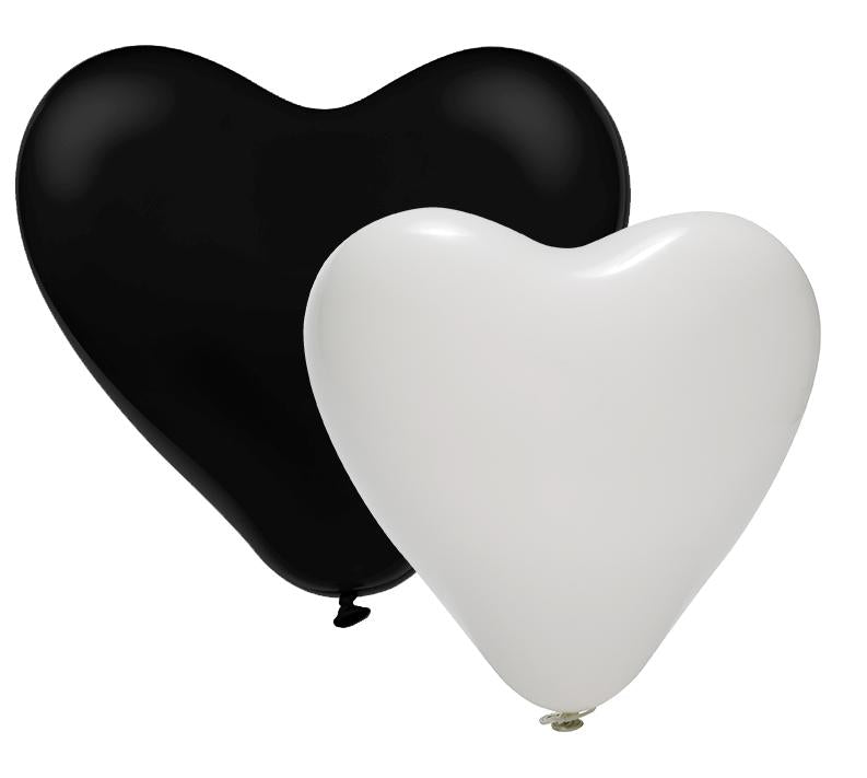Latex Heart Black & White Balloons Pack | 12"